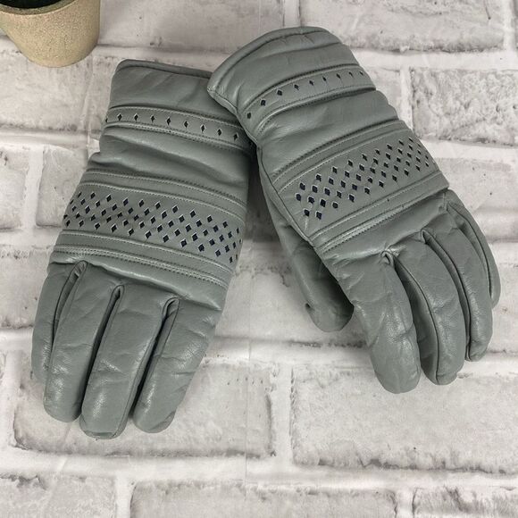 Vintage 80's Black Sheep Gray Leather Riding Gloves Size L  198 - Picture 2 of 9